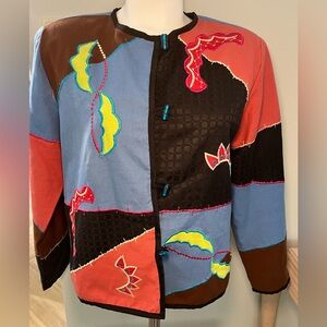 Vintage Alex Kin Geometric Multicolor Embroidered Jacket - Sz M